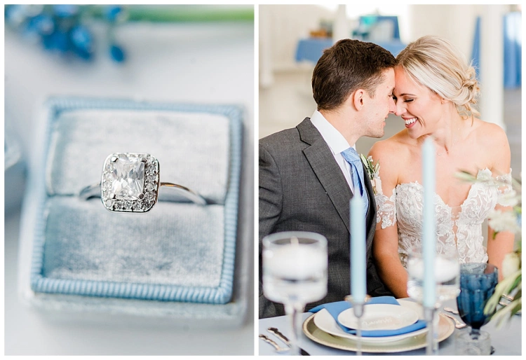 radiant cut diamond engagement ring, bride and groom colorado wedding photos