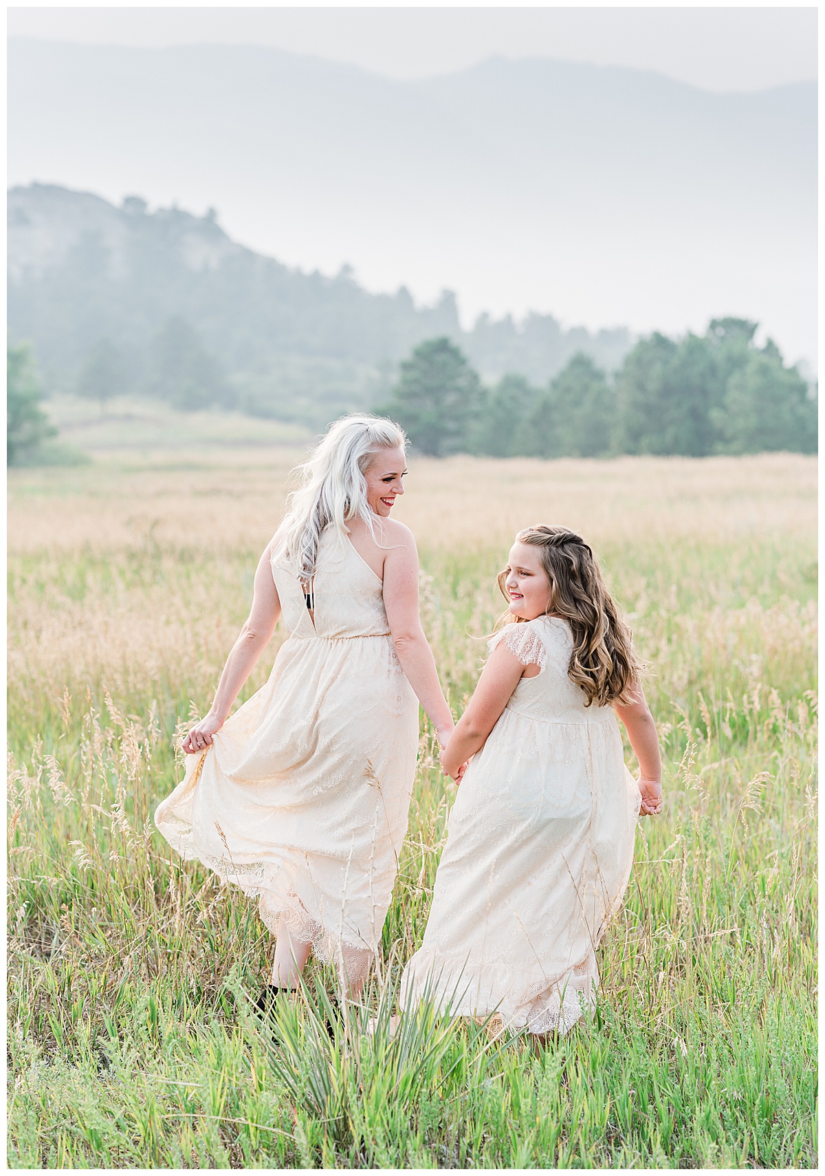 mother and daughter in matching dresses for ute valley park photos
