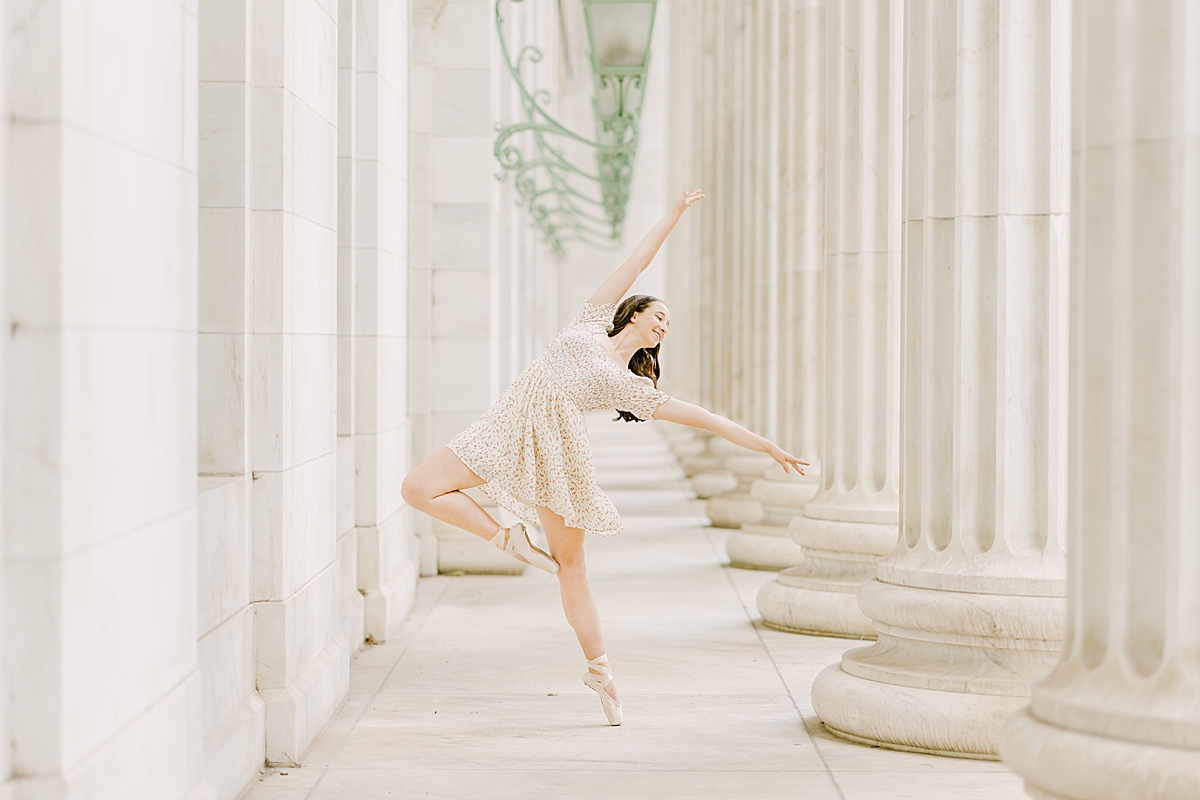 A ballerina dances at the courthouse in Denver.