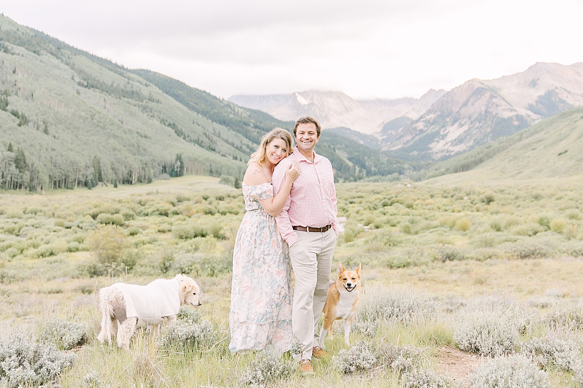 An engaged couples poses at Ashcroft in Aspen Colorado.