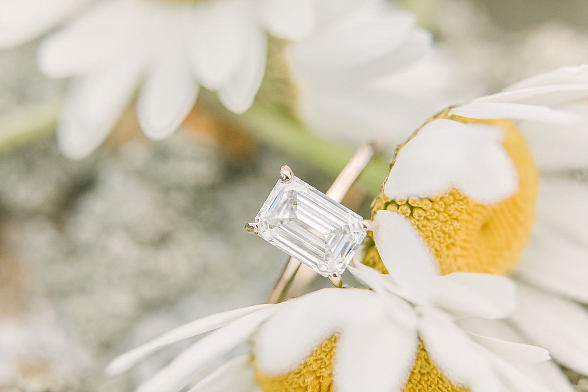 A gorgeous emerald cut diamond engagement ring.