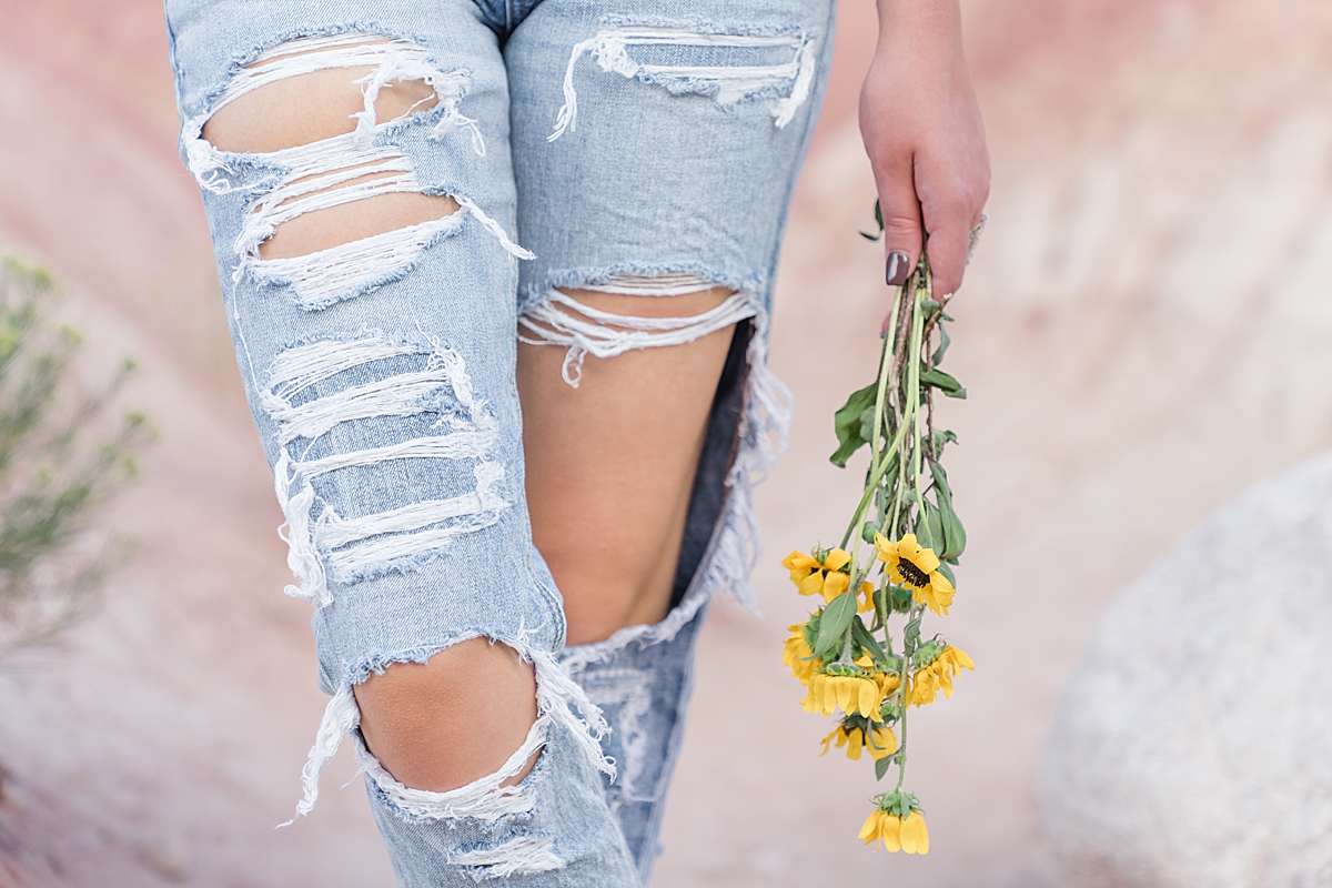 ripped up jeans and sunflowers
