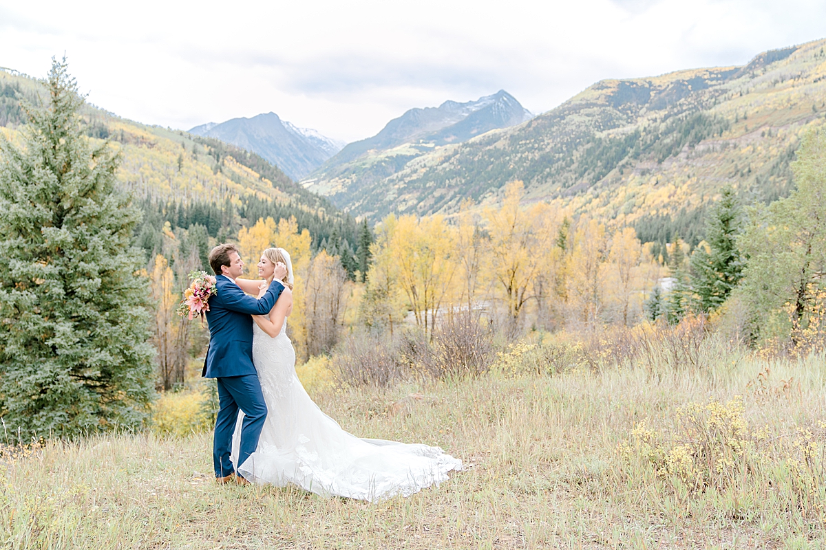 Aspen Colorado fall wedding in the yellow aspen trees