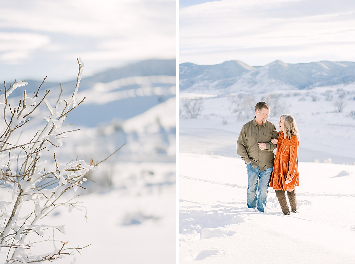 Mom and Dad walk in the snow in Colorado.
