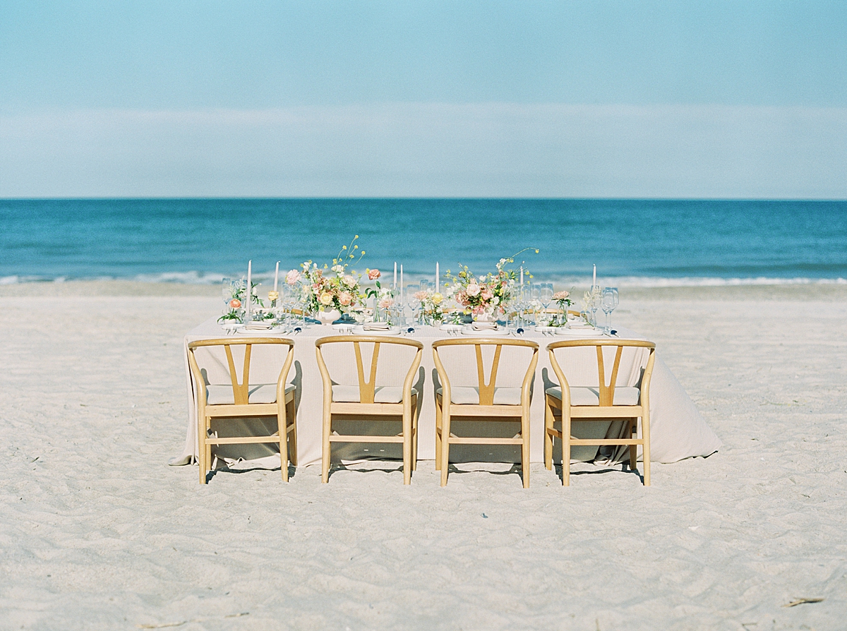 An elegant wedding reception by the ocean.