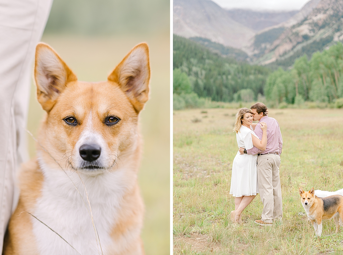 A couple embraces during their Aspen Colorado engagement photos.