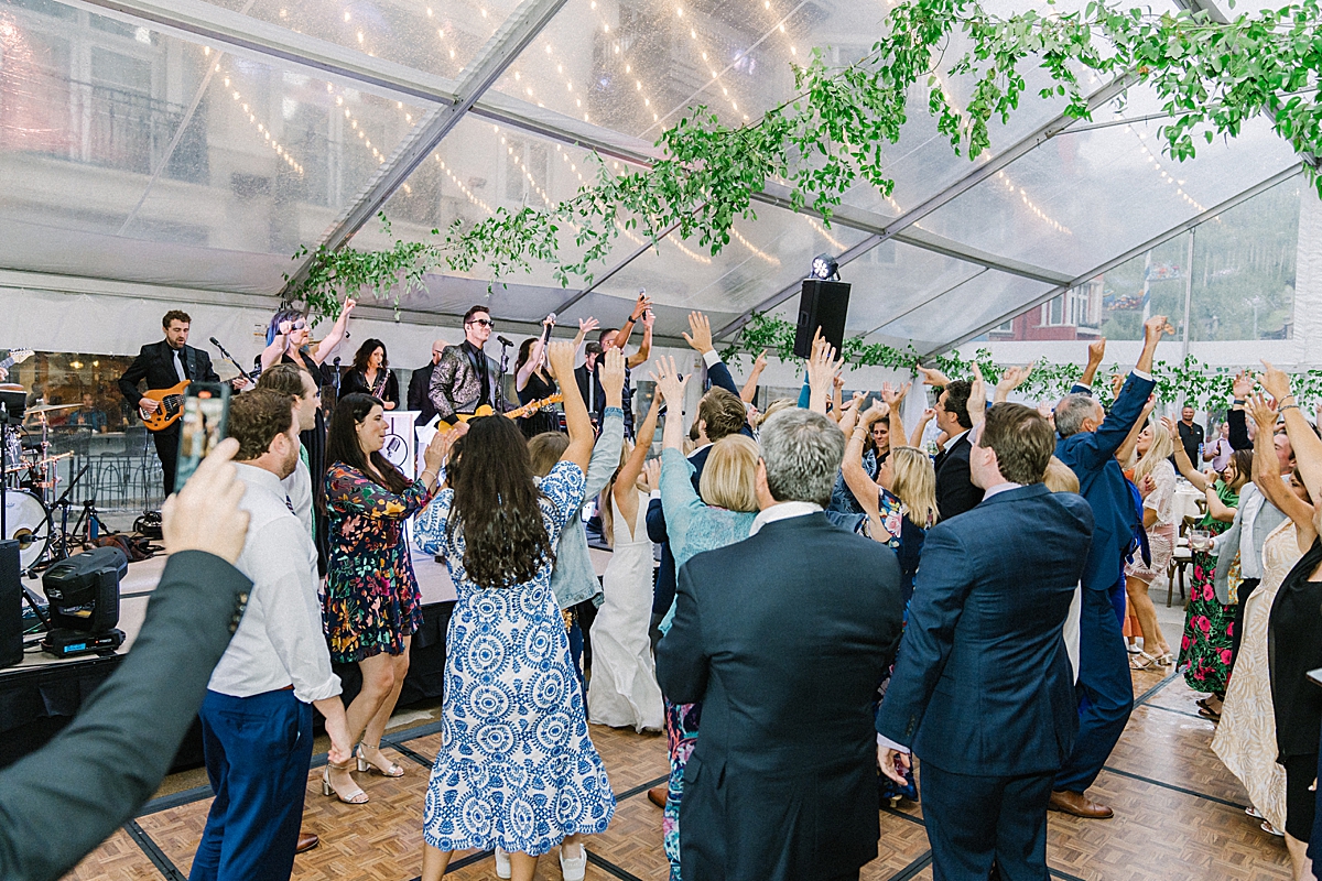 Wedding guests dance to The Mannequin band.