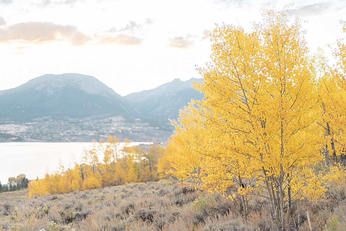 Lake Dillon in September with yellow aspens