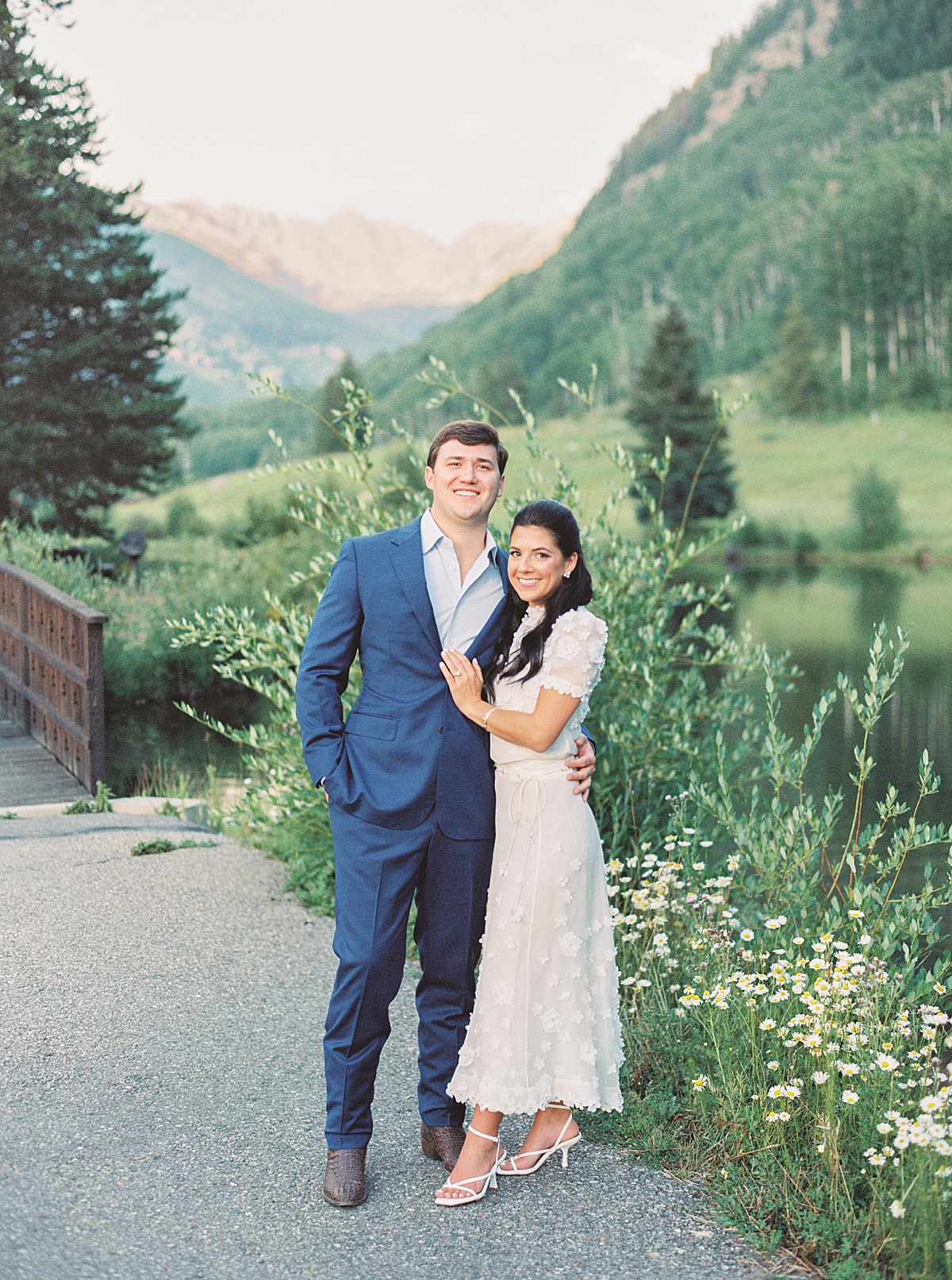 Vail engagement photographer takes engagement photos of a couple at the Vail golf club on medium format film.