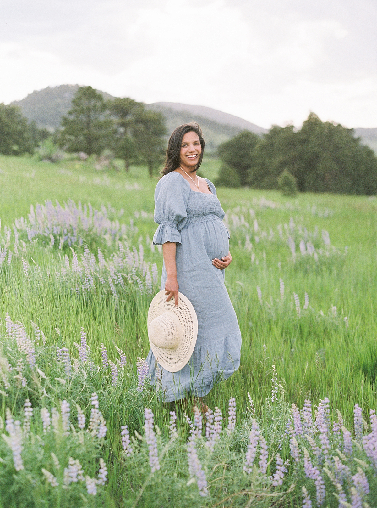 Boulder Maternity Photographer on Film in Summer wildflowers