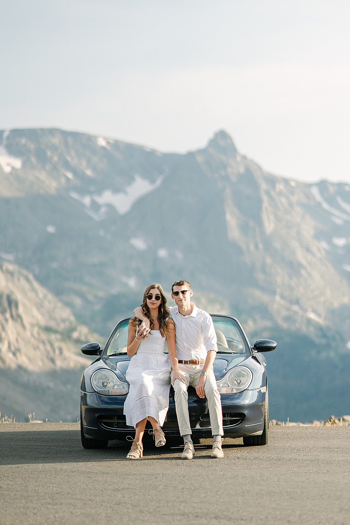 Rocky Mountain National Park engagement photos with a Porsche