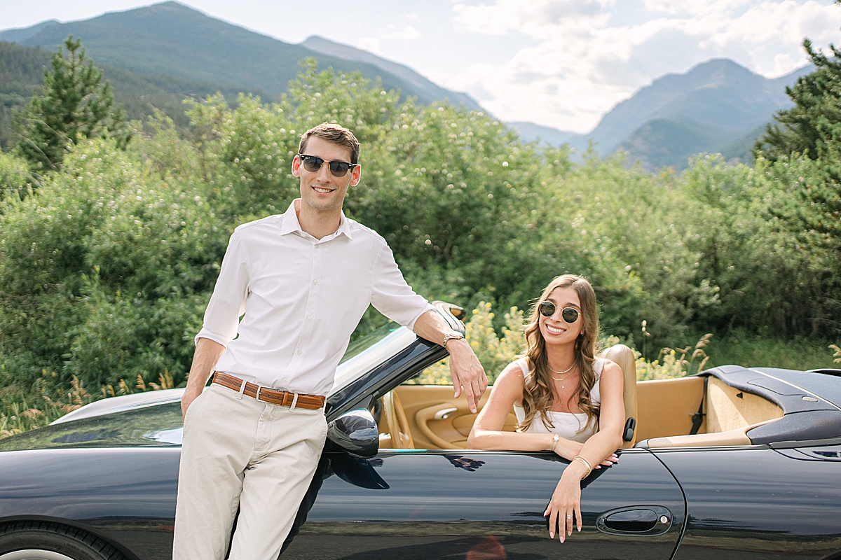 Rocky Mountain National Park engagement photos with a Porsche