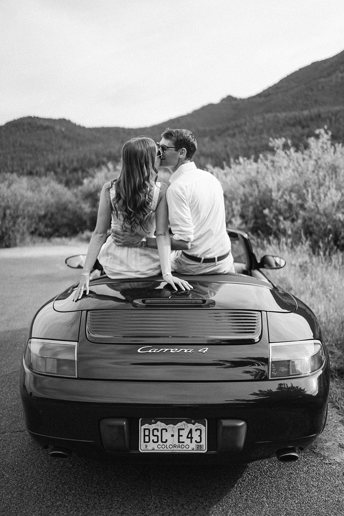Rocky Mountain National Park engagement photos with a Porsche