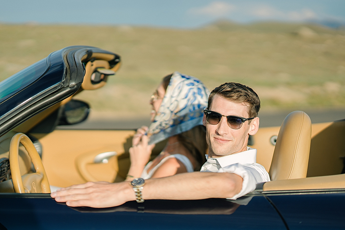 Rocky Mountain National Park engagement photos with a Porsche