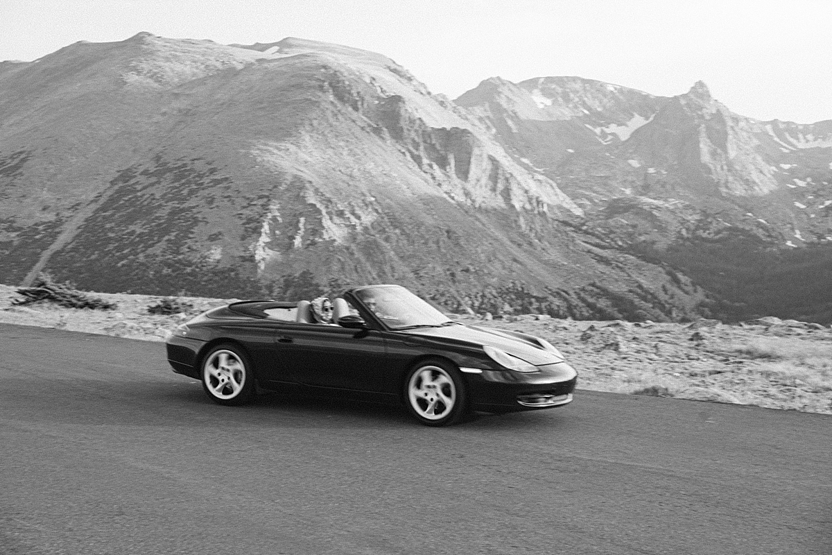 Rocky Mountain National Park engagement photos with a Porsche