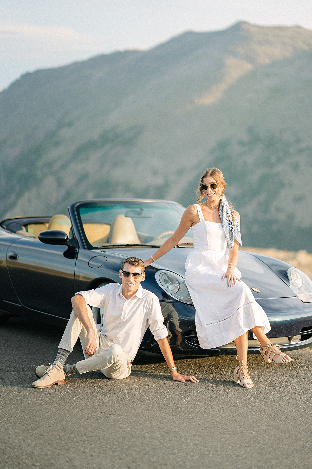 Rocky Mountain National Park engagement photos with a Porsche