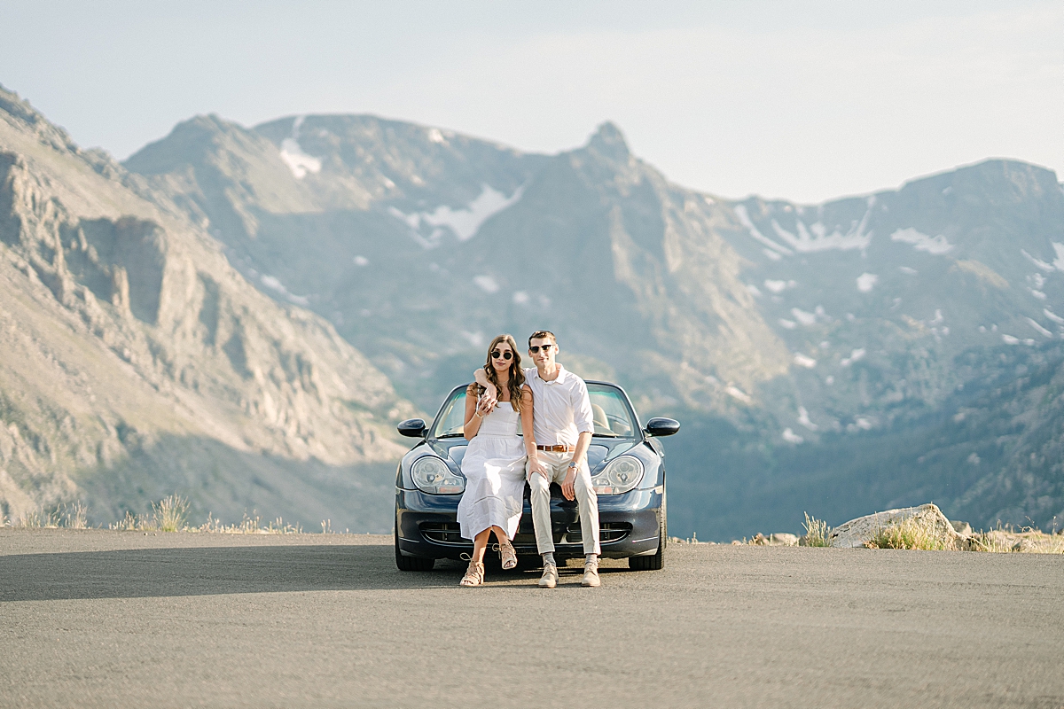 Rocky Mountain National Park engagement photos with a Porsche