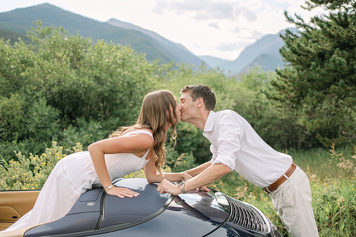 Rocky Mountain National Park engagement photos with a Porsche