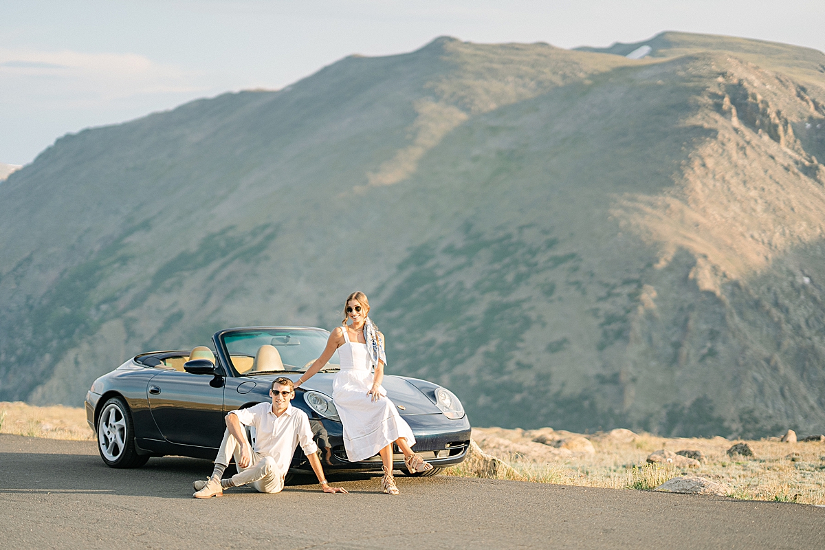 Rocky Mountain National Park engagement photos with a Porsche